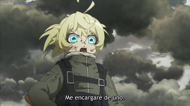 Blonde Tanya the Evil anime girl in military coat, intense blue eyes hentai tease
