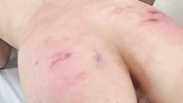 Bruised Asian doll's ass after brutal spanking in painful sex