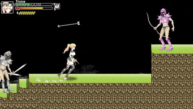 Yuna fights warriors in a hentai game