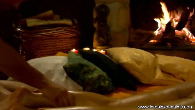 Baby doll's erotic bed scene by Eros Exotica HD, cozy firelight tease