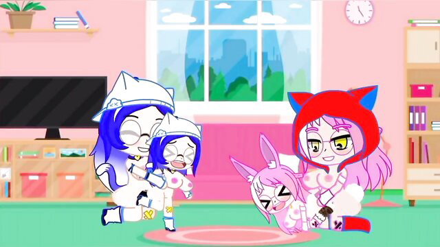 Gacha club animated sex: blue bunny mom with daughters incest orgy