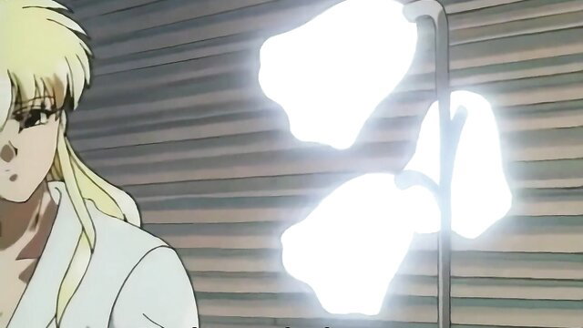 Blonde anime girl in white robe, glowing lights, JAV hentai thumbnail