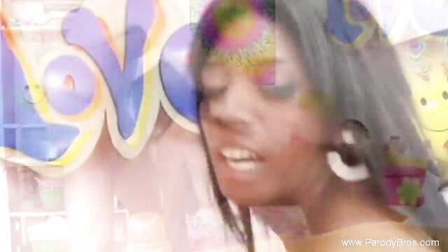 Blurred black honey with love graffiti in interracial porn thumbnail