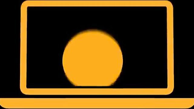 Glowing orange sun icon on black laptop screen, minimalist adult video thumbnail