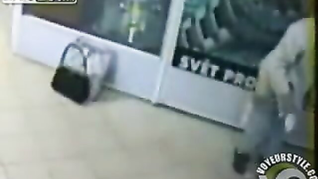Polish grandma squatting to pee in mall store, voyeur style