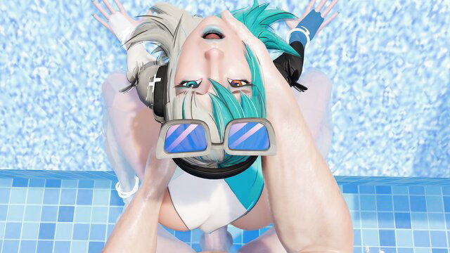 Luna Snow in hot summer bikini poolside ahegao facefuck closeup