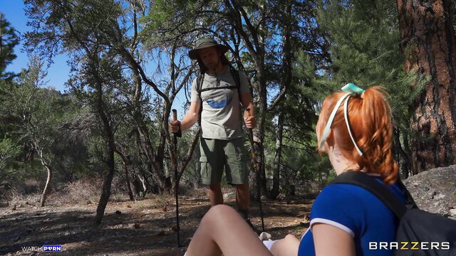 Abigaiil Morris horny redhead hiker teases in forest Brazzers