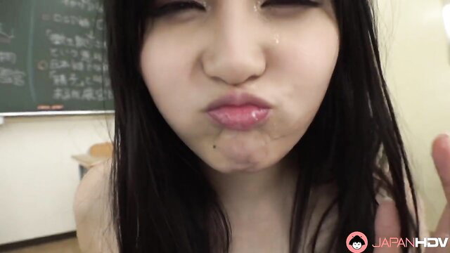 Risa Onodera puckers lips closeup in hot JAV schoolgirl tease
