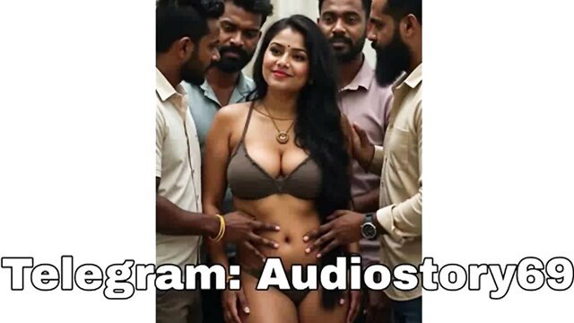 Indian busty MILF in bikini groped by 4 men gangbang tease