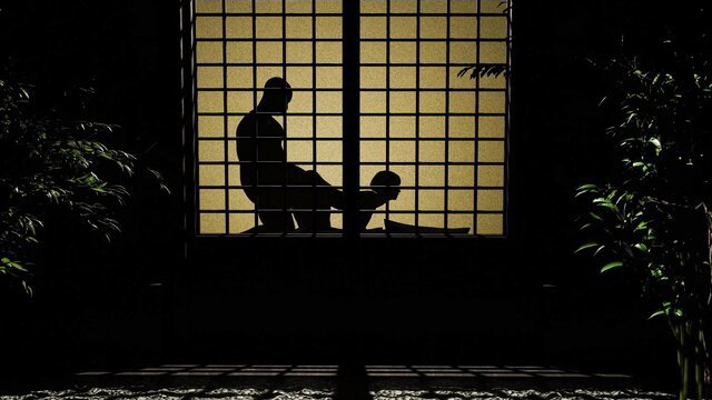 Reina silhouette shadow play sex through shoji screen in SaveAss JAV