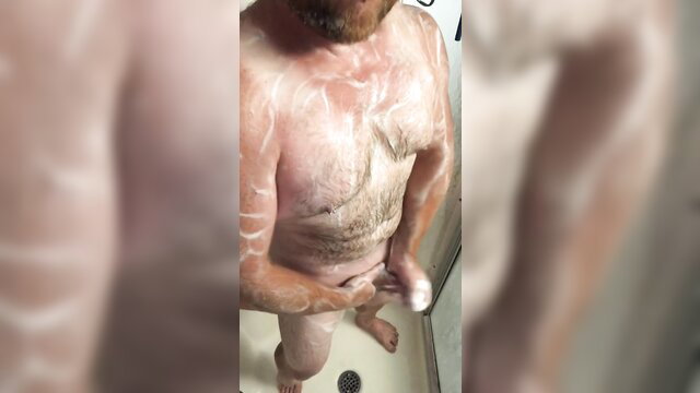 Jetsfan1983 solo masculine bathroom soaping hairy body getting off