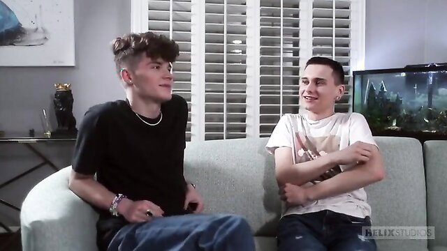 Silas Brooks introduces cute twink Easton Gray on couch