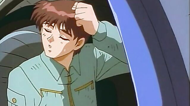 Anime guy in green uniform leaning out window, emotional JAV thumbnail