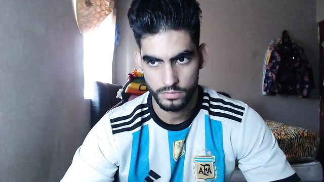 Handsome Latino twink Jackecuador in Argentina jersey, sexy selfie pose