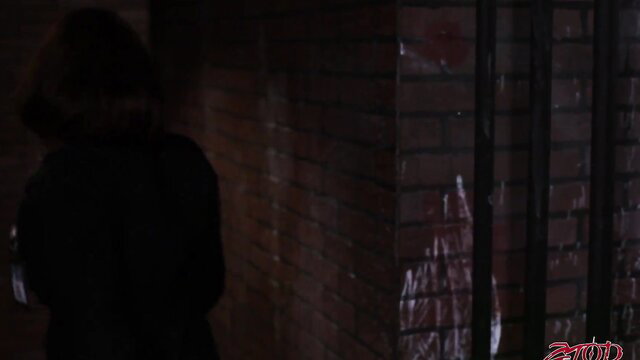 Silhouetted lesbian in dark prison cell teases with big toys