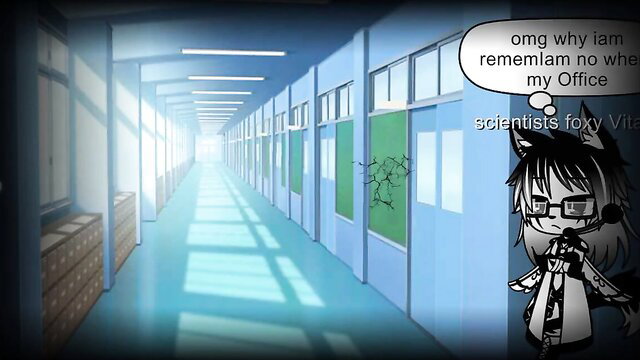 Gacha scientist foxy in empty school hallway, anime style infection game thumbnail