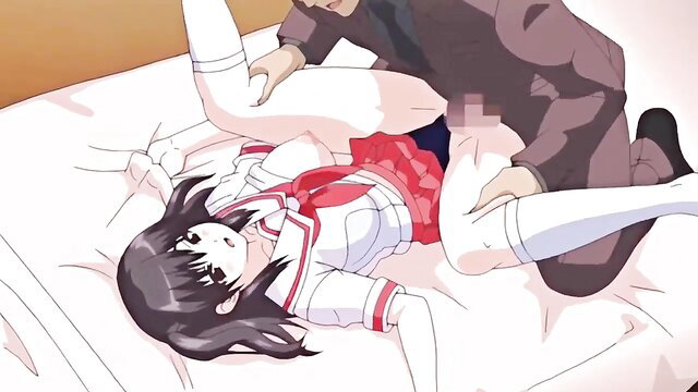 Anime schoolgirl fucked hard by man in red skirt hentai scene