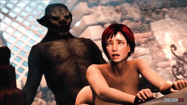 Redhead Mila nude fucked by hulking monster from behind in Full Moon 2