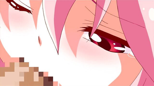 Elf maiden's pink flushed face with red eyes in closeup blowjob tease