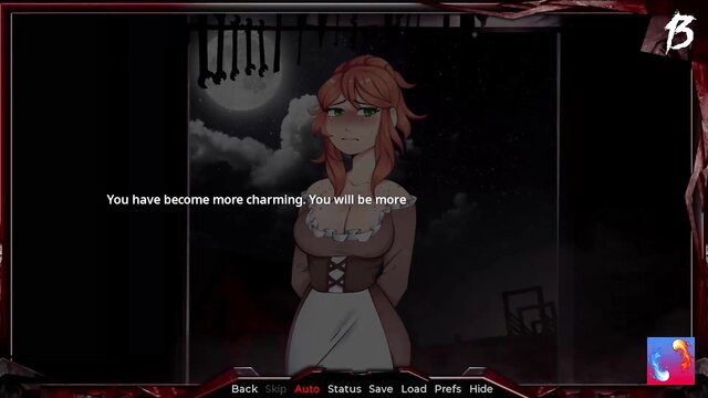 Redhead anime girl in maid dress stands seductively in dark Ravager scene