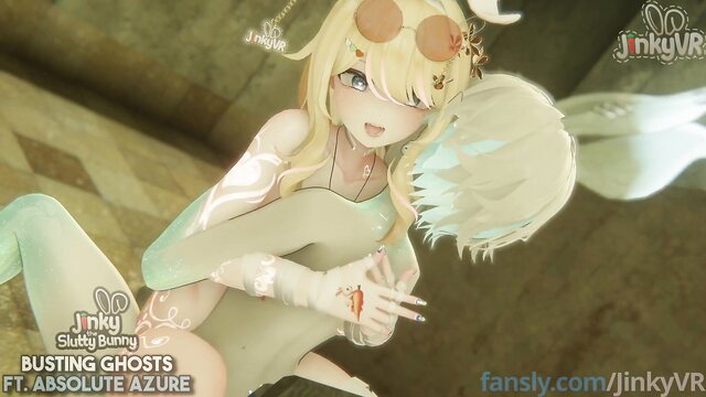 Blonde bunny ghost girl rides Absolute Azure's glowing ghost cock in JinkyVR