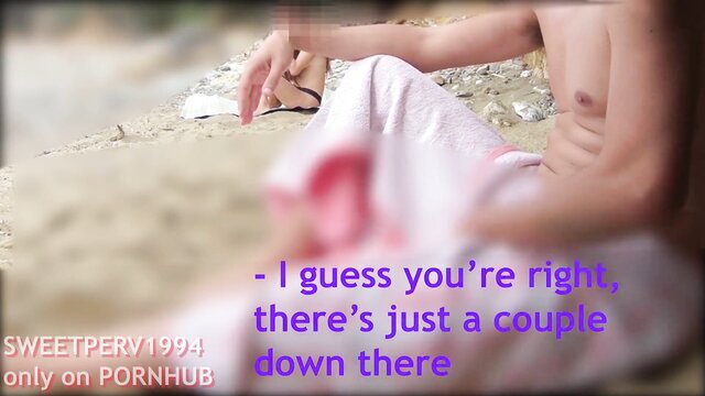 Teen stranger handjobs big cock on beach after flashing, towel drops cumshot