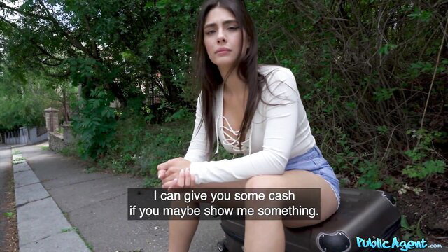 Tru Kait in white lace-up top and denim shorts offers cash deal on Public Agent