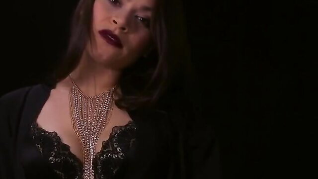 Meana Wolf seductive lingerie tease with chain necklace