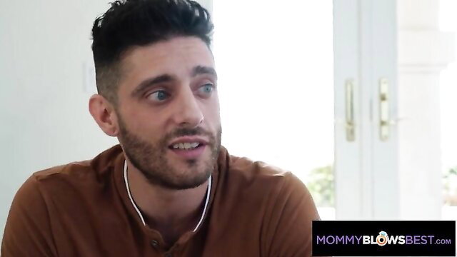 Handsome brunette guy with beard in casual shirt, Mommy Blows Best thumbnail