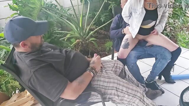 Cuckqueen fucks neighbor outdoors while hubby watches and jerks off