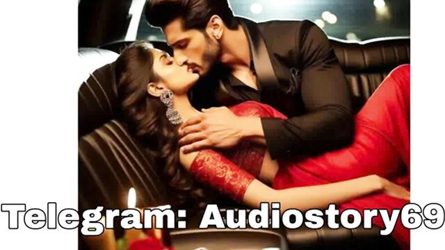 Indian couple passionate kiss, man gropes busty woman's tits in red saree blouse