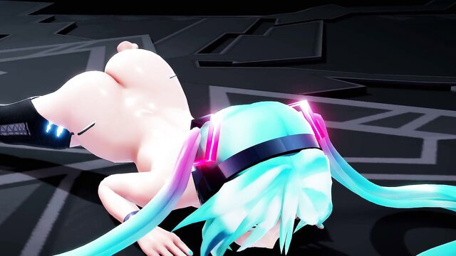 Hatsune Miku nude ass up exotic dance pose, big booty exposed