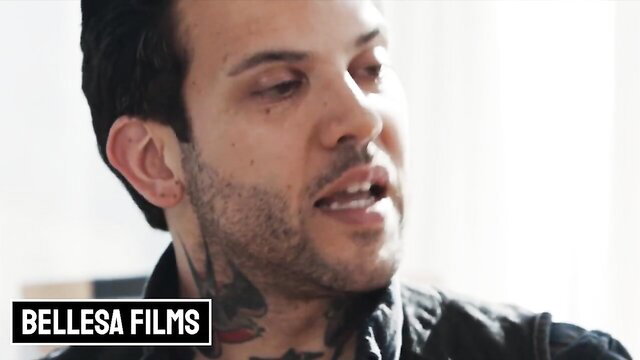 EboBlack closeup in Bellesa Films Abstinence interview, tattooed face