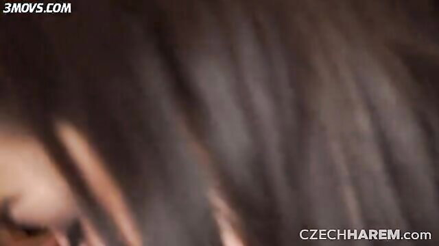 Blurry brunette closeup in 30 Horny Beauties gangbang