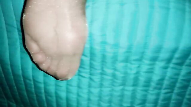 Neighbor nuts on sexy nylon toes footjob closeup