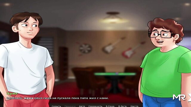 Two young anime guys chatting in Summertime Saga porn game