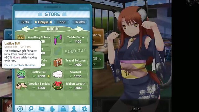 Redhead Neko Girl in Sexy Kimono Huniepop Anime Porn Game Store Scene