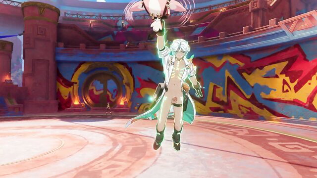 Pinkznightingales as nude Ifa from Genshin Impact bare mod, dynamic pose