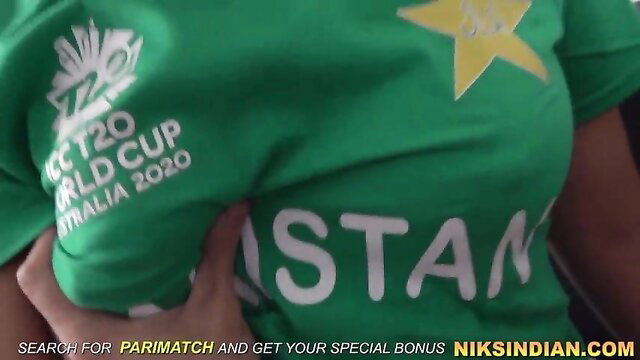 Niks Indian in tight Pakistan T20 jersey showing huge tits
