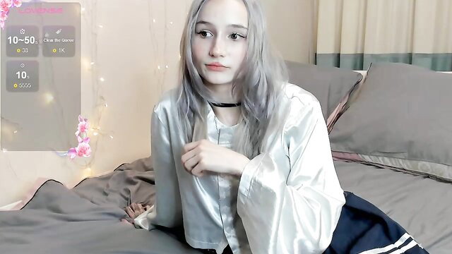 Porcelaindo11 goth camgirl cosplay ahegao in satin blouse and skirt