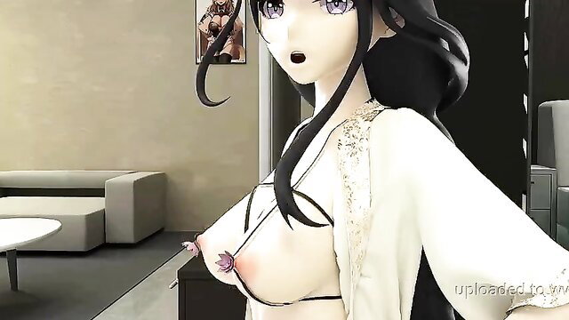Raiden Shogun tomboy in open kimono exposing huge tits with nipple jewel