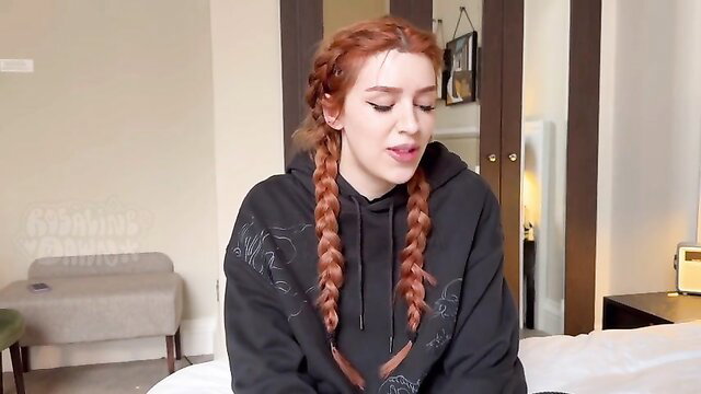 Rosaline Dawn redhead in hoodie pigtails, truth or dare best friend tease