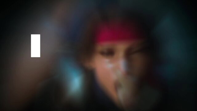 Blurry gooning hmv thumbnail of fierce asian woman with red headband smirking
