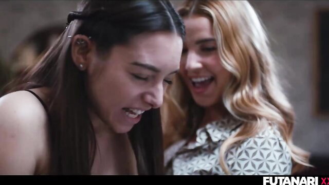 Agatha Vega and blonde smile intimately in Futanari XXX scene