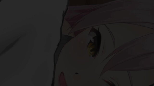 Closeup of seductive anime succubus waifu with pink hair and glowing yellow eyes
