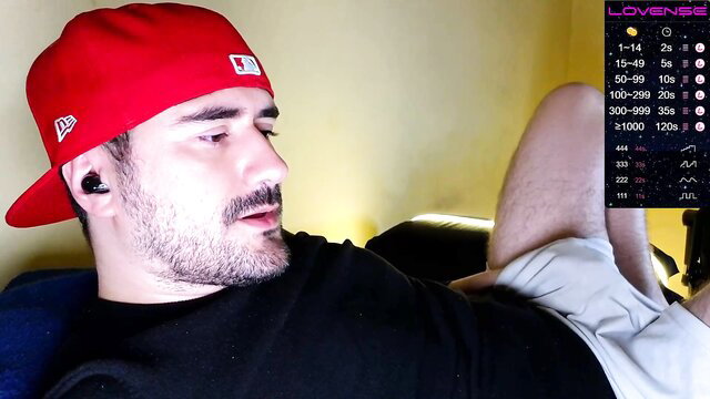 Gay streamer in red cap and shorts streams flexible heels climax