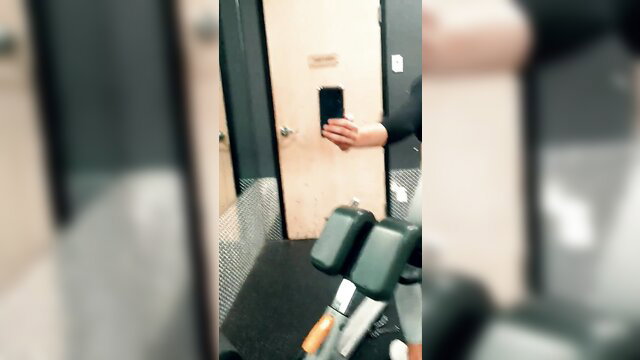 Blurry gym bootie training thumbnail, woman holding phone at door
