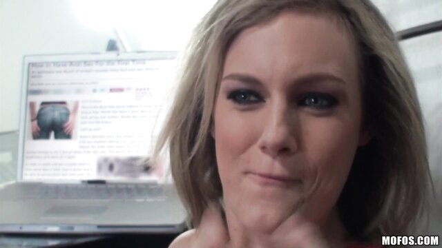 Blonde amateur babe teases in POV webcam with big tits exposed