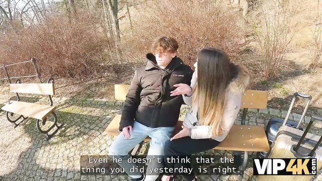 Stanley Johnson with a woman in a park, discussing a past action