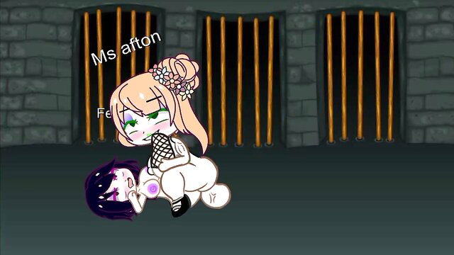 Blonde anime girl Ms Afton facesits black-haired girl in prison cell